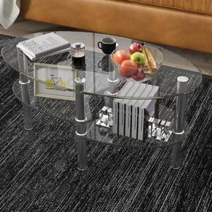 Costway Tavolino da caffè in vetro a 3 ripiani da salotto Tavolo da tè con design ovale per casa e ufficio 89x51x45cm Trasparente
