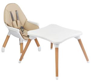 Costway Seggiolone 4 in 1 con cintura di sicurezza a 5 punti, Vassoio smontabile e regolabile in 4 posizioni e cuscino in PU Beige