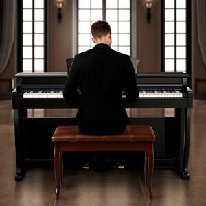 Costway Sgabello di legno per pianoforte, Panca per pianoforte con cuscino imbottito Marrone