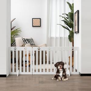 Costway Cancello di legno per animali domestici, Cancello pieghevole con cerniere flessibili a 360° e 3 pannelli, Bianco
