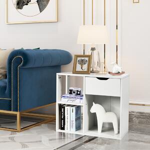 Costway Tavolino di servizio con cassetto per piccoli spazi, Comodino industriale per salone e camera da letto, Bianco