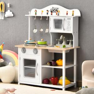 Costway Cucina giocattolo di legno per bambini con lavello e fornello, Set cucina finta con pentole e utensili Bianco