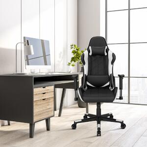 Costway Sedia da gaming girevole a 360° con poggiatesta e cuscino lombare, Sedia ergonomica per computer Nero e bianco