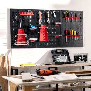 Costway Organizer da parete in metallo con 3 pannelli forati 25 accessori, Kit per la conservazione degli attrezzi