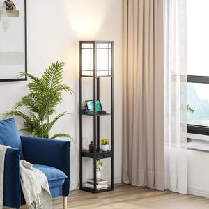 Costway Lampada a stelo con ripiani e cassetto, Lampada a piantana moderna con 2 porte USB Nera