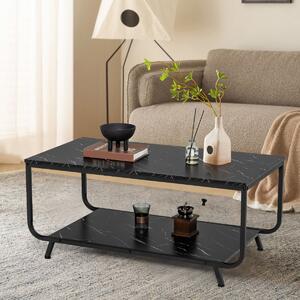 Costway Tavolino da caffè in finto marmo, Tavolino moderno adatto a ufficio salotto e balcone 105x55x46,5cm Nero