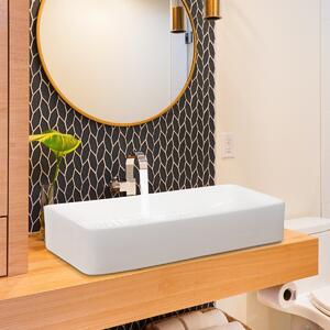 Costway Lavandino da bagno in porcellana con scarico a scomparsa, Lavandino da bagno in ceramica 60x35cm Bianco