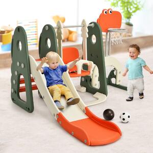 Costway Set 6 in 1 scivolo con canestro per bambini per interni, Set giochi con altalena e porta da calcio Arancione