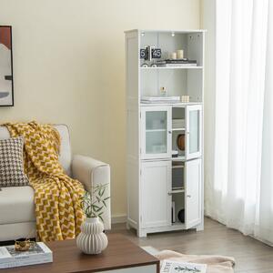 Costway Armadio 163cm con 2 armadietti scomparti aperti ripiani regolabili ante in vetro, Organizzatore da pavimento Bianco