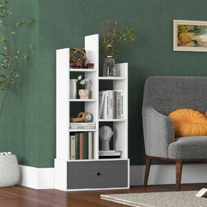 Costway Libreria a 7 piani con cassetto 7 scomparti, Libreria espositiva in legno da 118 cm per soggiorno Bianco