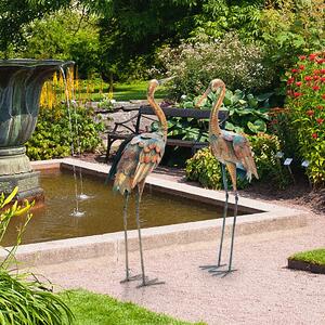 Costway Set di 2 statue di gru da giardino con struttura in metallo, Statue di scultura di gru in piedi per cortile