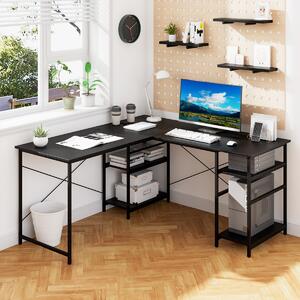 Costway Ampia scrivania per computer a forma di L, Scrivania ad angolo convertibile con 4 ripiani di stoccaggio Nero