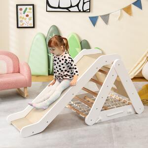 Costway Arrampicata in legno per bambini 4-in-1 con scivolo, Arrampicata a triangolo per interni con rete Bianco