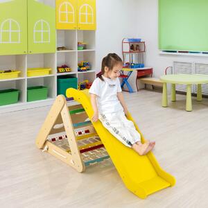 Costway Arrampicata in legno per bambini 4-in-1 con scivolo, Arrampicata a triangolo per interni con rete Colorato