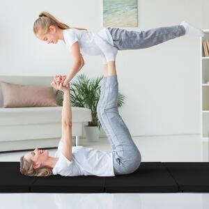 Costway Tappetino da ginnastica con 2 maniglie e 4 pannelli, Materassino pieghevole per yoga fitness allenamento Nero