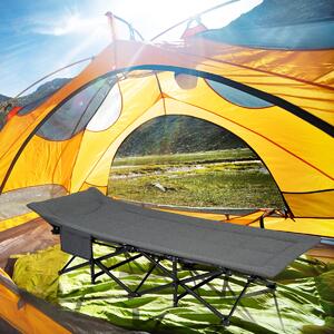 Costway Lettino da campeggio pieghevole con borsa cuscino comodo e poggiatesta, Letto da viaggio portatile Grigio