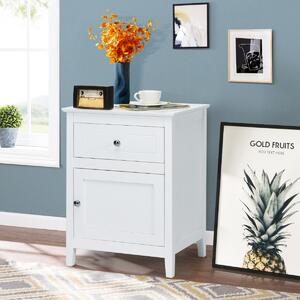 Costway Set 2 comodini moderni a 2 livelli con superficie spaziosa, Tavolini con cassetto estraibile gambe in legno Bianco