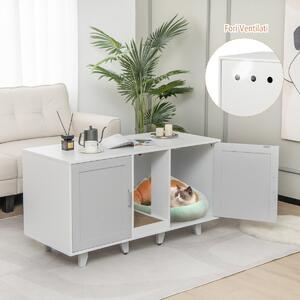 Costway Mobile lettiera per gatti con ingressi sinuosi tiragraffi gambe staccabili, Armadietto casetta per gatti Grigio