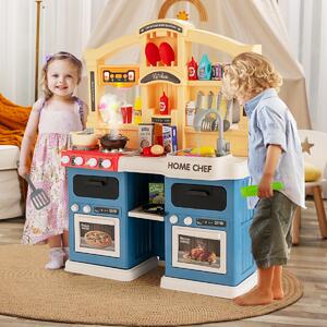 Costway Cucina giocattolo 42 pezzi con effetti vapore e acqua in ebollizione, Cucinetta per bambini 3 anni+ Blu