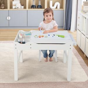 Costway Tavolo multiattività bambini con piano reversibile porta rotolo di carta da disegno, Tavolo costruzioni Bianco