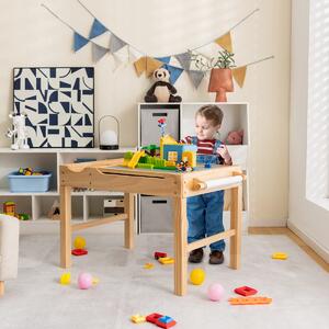 Costway Tavolo multiattività bambini con piano reversibile porta rotolo di carta da disegno, Tavolo costruzioni Naturale