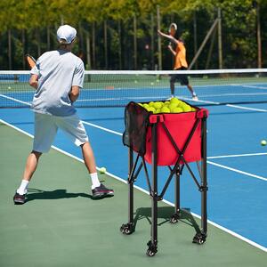 Costway Carrello porta palline da tennis in alluminio con ruote borsa rimovibile, Cesto raccogli palline tennis Rosso