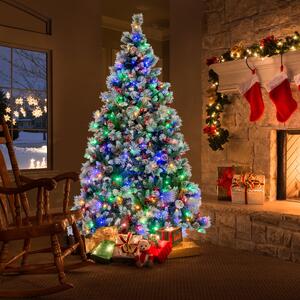 Costway Albero di natale pre-illuminato e schiaccianoci illuminato 166cm alto, Albero decorativo per natale e decorazione natale luci LED