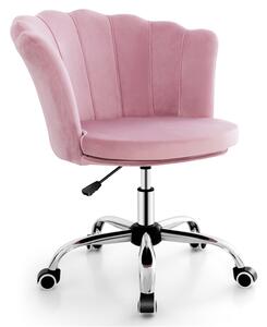 Costway Sedia girevole regolabile con ruote piroettanti e schienale a forma di conchiglia, Poltrona ufficio ergonomica Rosa