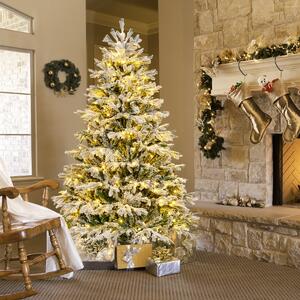 Costway Albero di natale 180cm e soldato luminoso natale con 100 luci led, Albero di natale con luci led calde e soldato di natale 185cm