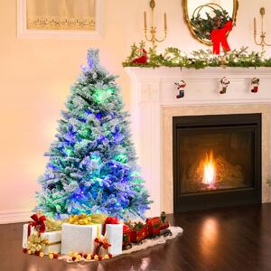 Costway Albero di natale artificiale con rametti di PE PVC luci LED 8 modalità di illuminazione, Albero decorativo da 136cm