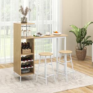 Costway Set di tavolo sedie da bar con porta calici 6 portabottiglie da vino, Tavolo sgabelli da pub industriale Naturale