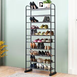 Costway Scarpiera a 10 ripiani rimovibili con struttura in metallo, Organizzatore per scarpe da 50 paia Nero 66x29x152cm