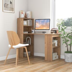 Costway Scrivania per computer da 122cm con libreria, Postazione di studio moderna compatta con 6 ripiani Naturale