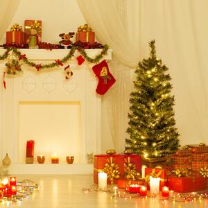 Costway Albero di Natale finto pre-illuminato in vaso da 120cm, Albero d'ingresso artificiale con 100 luci LED timer