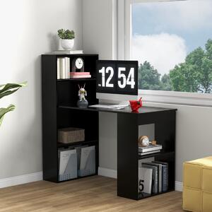 Costway Scrivania per computer da 122cm con libreria, Postazione di studio moderna compatta con 6 ripiani Nero