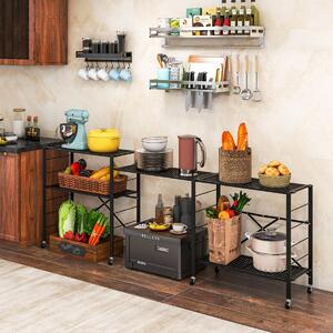Costway Scaffale pieghevole in metallo con ruote e 5 ripiani, Carrello da cucina balcone soggiorno 76x34,5x153cm Nero