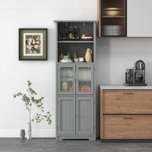 Costway Armadio 163cm con 2 armadietti scomparti aperti ripiani regolabili ante in vetro, Organizzatore da pavimento Grigio