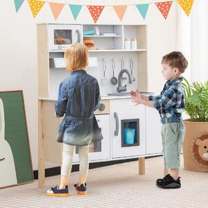 Costway Cucina giocattolo per bambini in legno, Cucina da gioco con microonde cappa aspirante lavello giocattolo Bianco