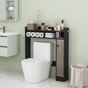 Costway Mobiletto da bagno sopra il water con ripiani regolabili anta singola, Organizzatore da bagno salvaspazio Nero