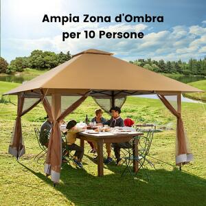Costway Tettoia pop-up per gazebo con altezza regolabile borsa da trasporto con rotelle, Riparo portatile 400x400cm Marrone