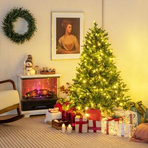 Costway Albero di Natale pre-illuminato con cerniera 844 punte di ramo luci LED multi-colori, Albero di Natale 150cm
