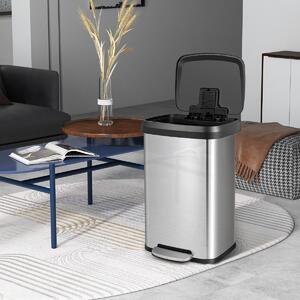 Costway Cestino dell'immondizia in acciaio inox con coperchio con chiusura automatica, Bidone della spazzatura 50L Argento
