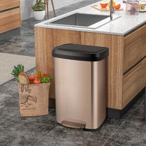 Costway Cestino dell'immondizia in acciaio inox con coperchio con chiusura automatica, Bidone della spazzatura 50L Rosa doratoe