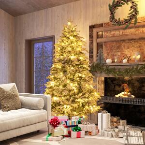 Costway Albero di natale innevato con 260 luci led giunti a cerniera, Albero Natale pre-illuminato 180cm Bianco