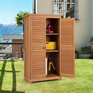 Costway Armadio da giardino per attrezzi con 3 ripiani rimovibili, Ripostiglio da esterno in legno 87x47x160cm Naturale