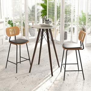 Costway Set di 2 Sgabelli da bar con schienale in rattan gambe in metallo, Sgabelli da bar in ecopelle portata 140kg Nero