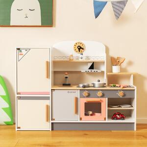 Costway Cucina giocattolo per bambini 3 anni+ con frigorifero, Set da cucina in legno con lavandino e utensili da cucina