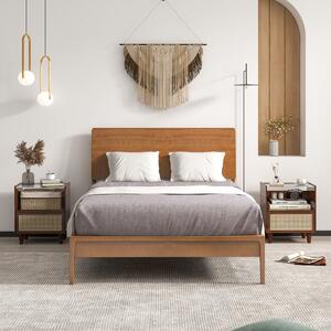Costway Comodino in bambù e rattan con cassetto e gambe in legno massello, Tavolino da salotto boho 43x35x50cm Marrone 2 Pezzi