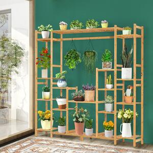 Costway Scaffale per piante in bambù a 9 livelli con barra per appendere, Supporto per piante 167x30x166cm Naturale