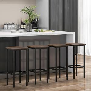 Costway Set di 4 sgabelli da bar con gambe in metallo e poggiapiedi, Sgabelli da bar di 65cm industriali per cucina Marrone